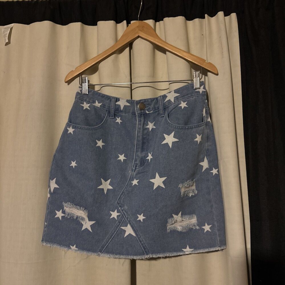 Allegra K Denim Stars Skirt Y2K Streetwear Size Medium Length 17"